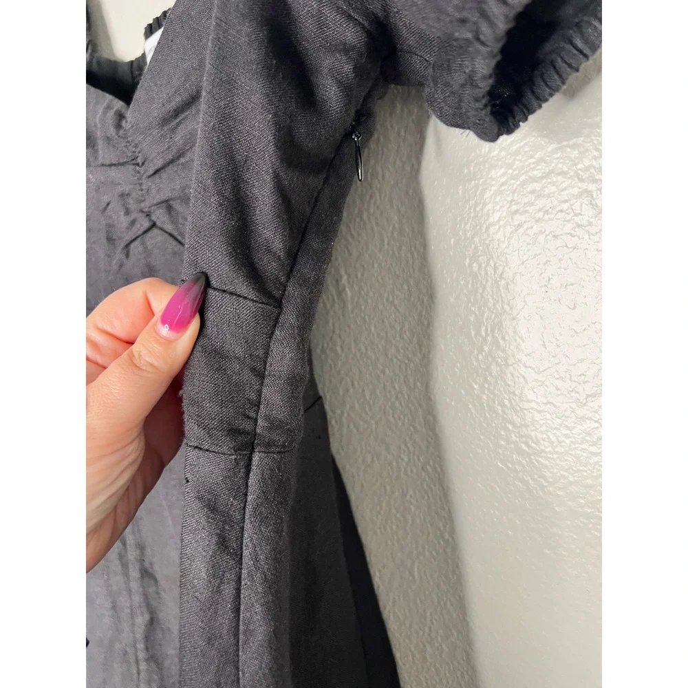 & Other Stories Black Linen Blend Puff Sleeve Midi Dress with Slit Size 4 - Picture 5 of 9